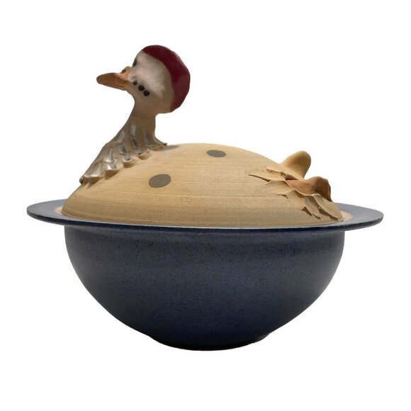 Vintage 1990s Signed Diane Marier Nesting Hen Studio Art Pottery Lidded Bowl - Picture 6 of 12